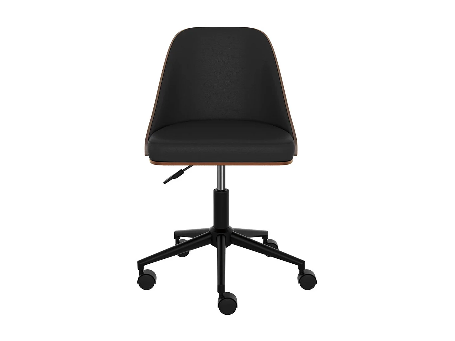 Sedia da scrivania girevole su rotelle in legno scuro e PU nero - Georges