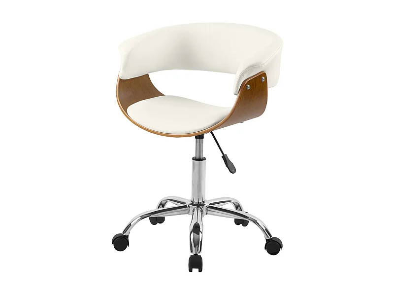 Silla de oficina con ruedas en madera y PU blanco - Basile