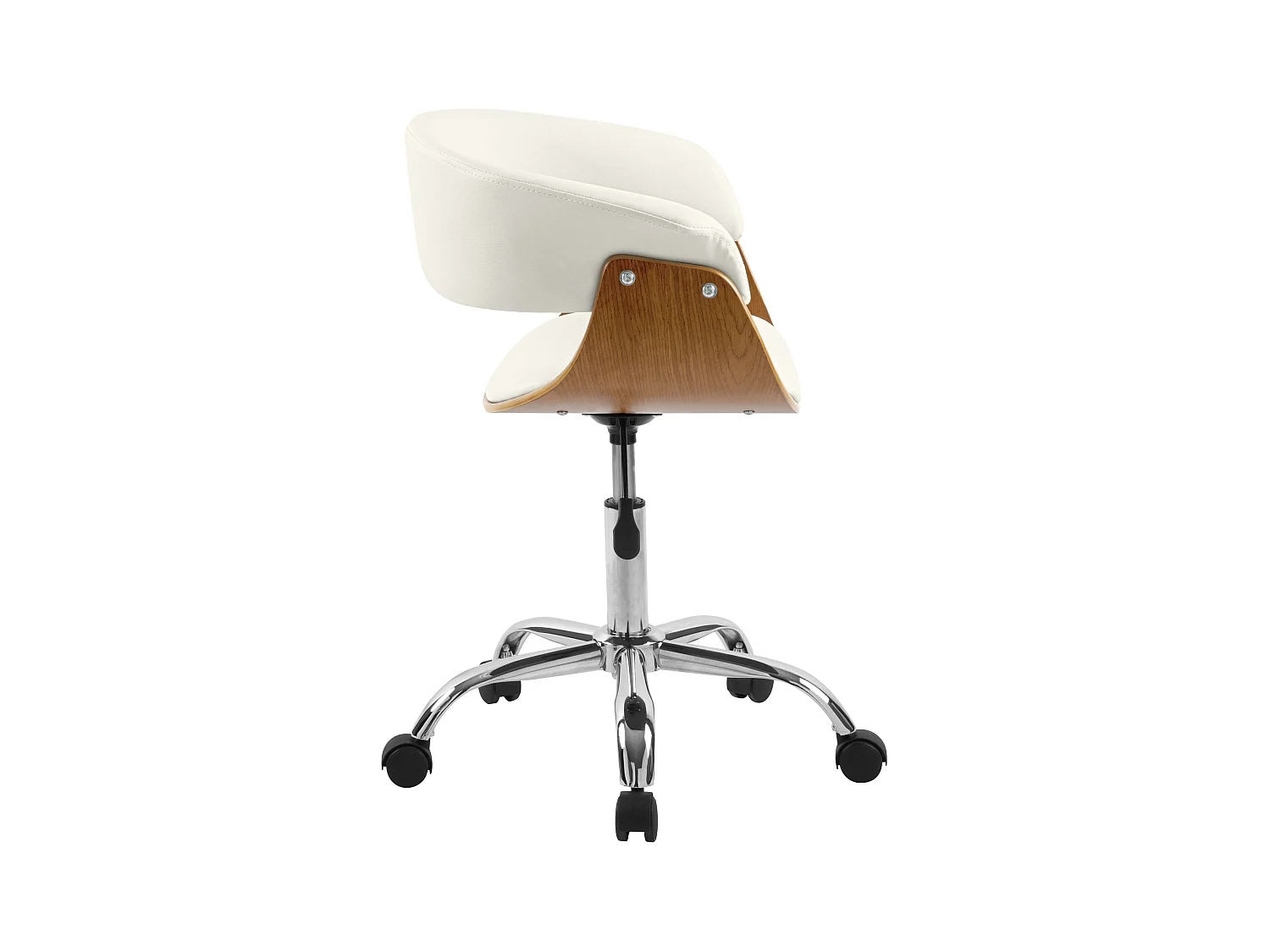 Silla de oficina con ruedas en madera y PU blanco - Basile