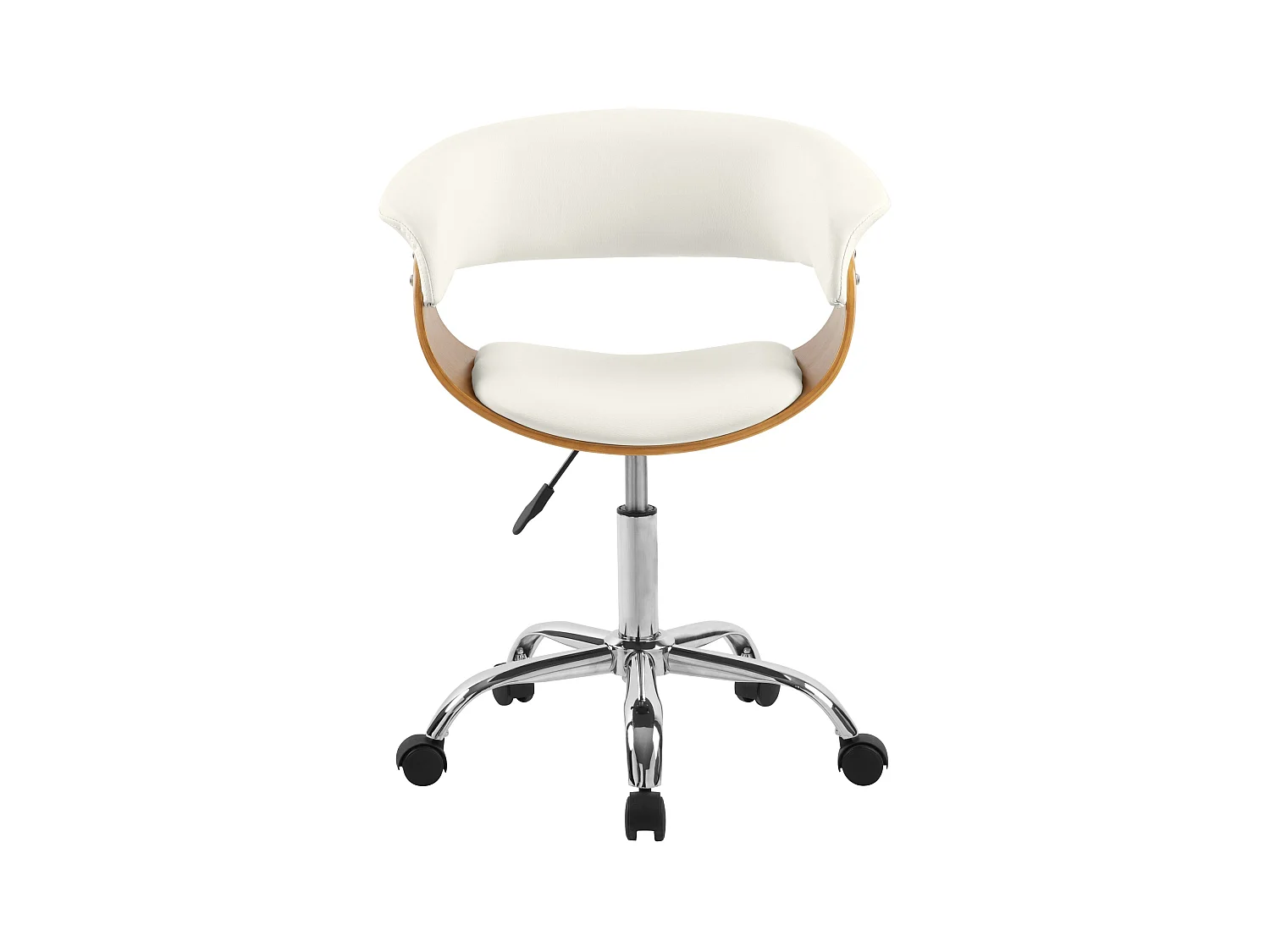 Silla de oficina con ruedas en madera y PU blanco - Basile