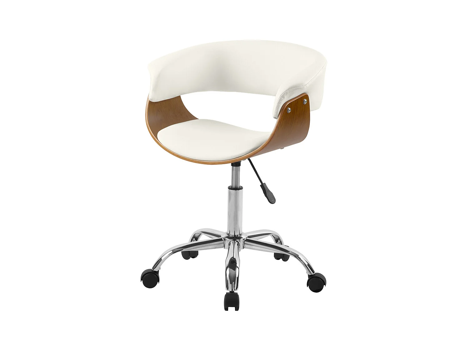 Chaise de bureau pivotante en bois et PU blanc - Basile