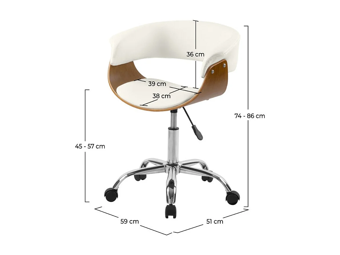 Chaise de bureau pivotante en bois et PU blanc - Basile
