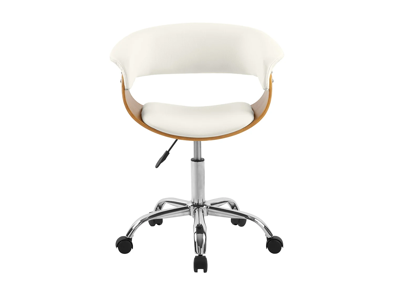 Chaise de bureau pivotante en bois et PU blanc - Basile