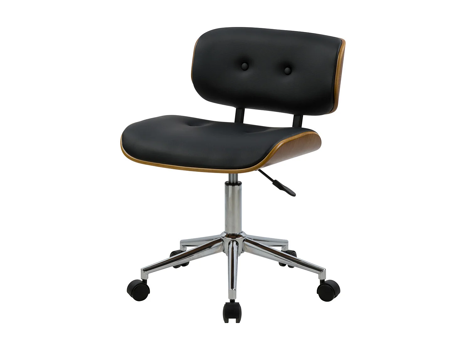 Chaise pivotante et réglable en PU noir et bois plaqué noyer - Melchior