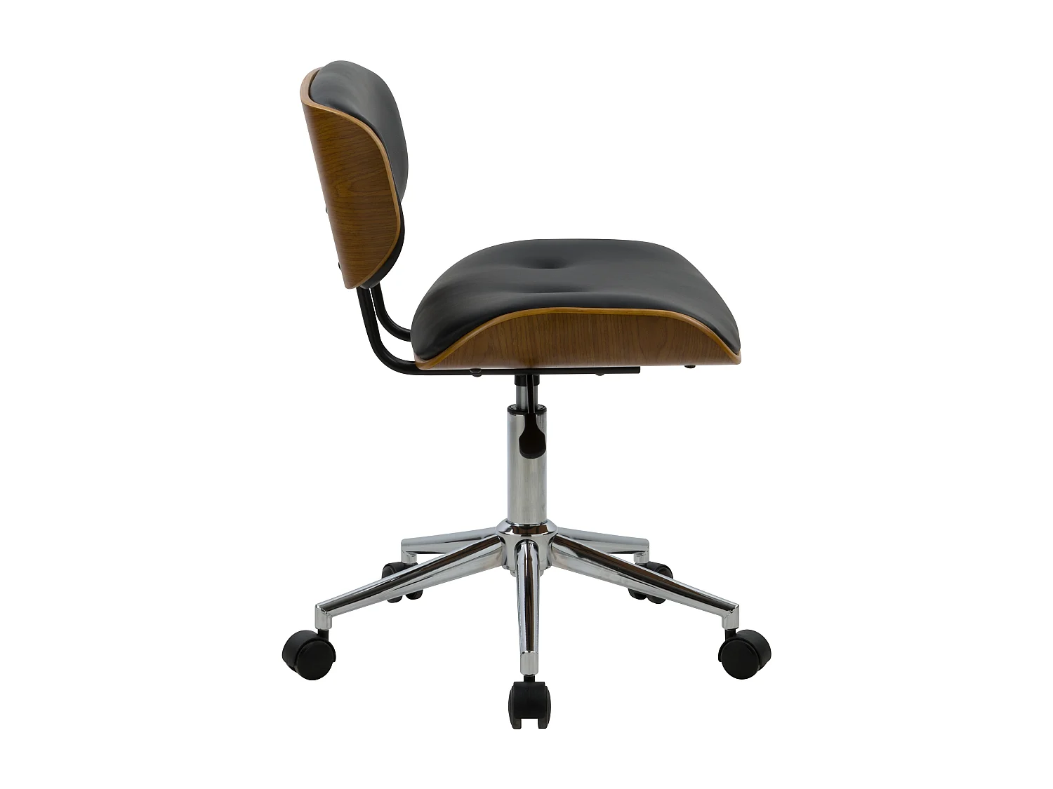 Chaise pivotante et réglable en PU noir et bois plaqué noyer - Melchior