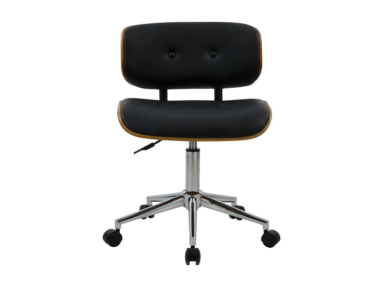 Chaise pivotante et réglable en PU noir et bois plaqué noyer - Melchior