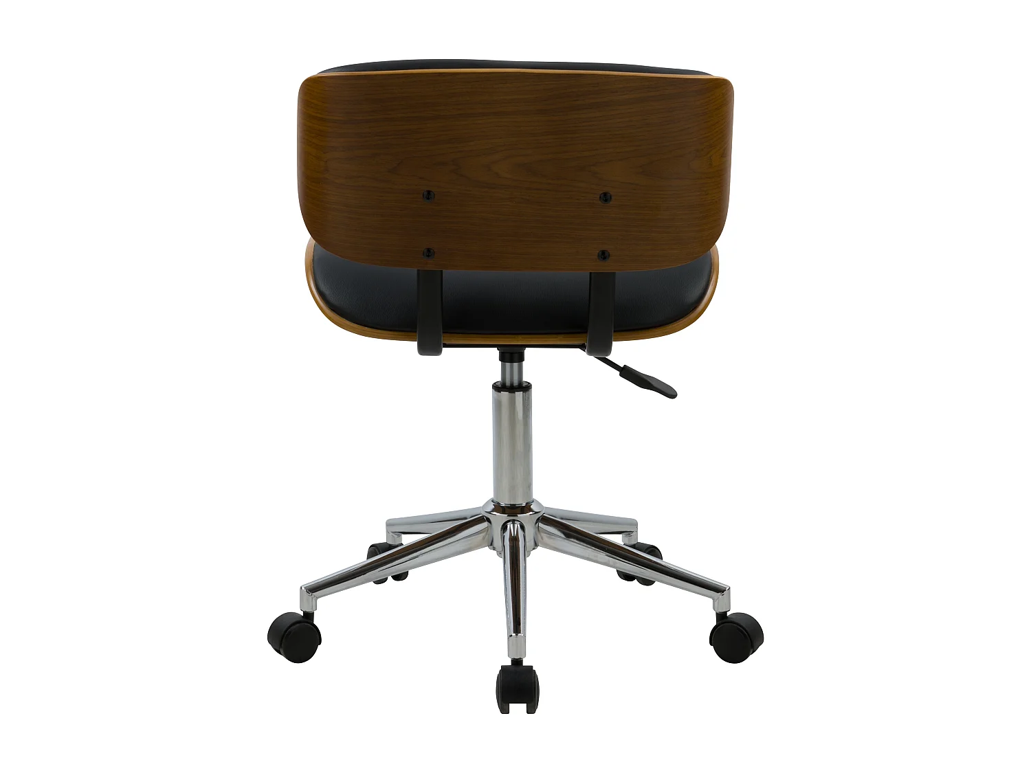 Chaise pivotante et réglable en PU noir et bois plaqué noyer - Melchior