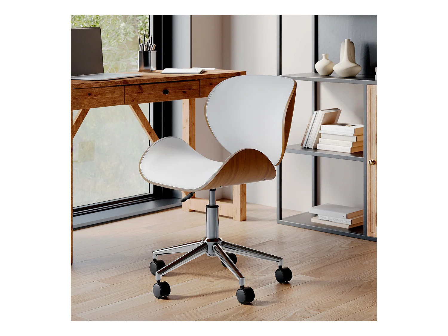 Sedia da scrivania  girevole in pelle sintetica bianca 79-91 cm - Baudoin