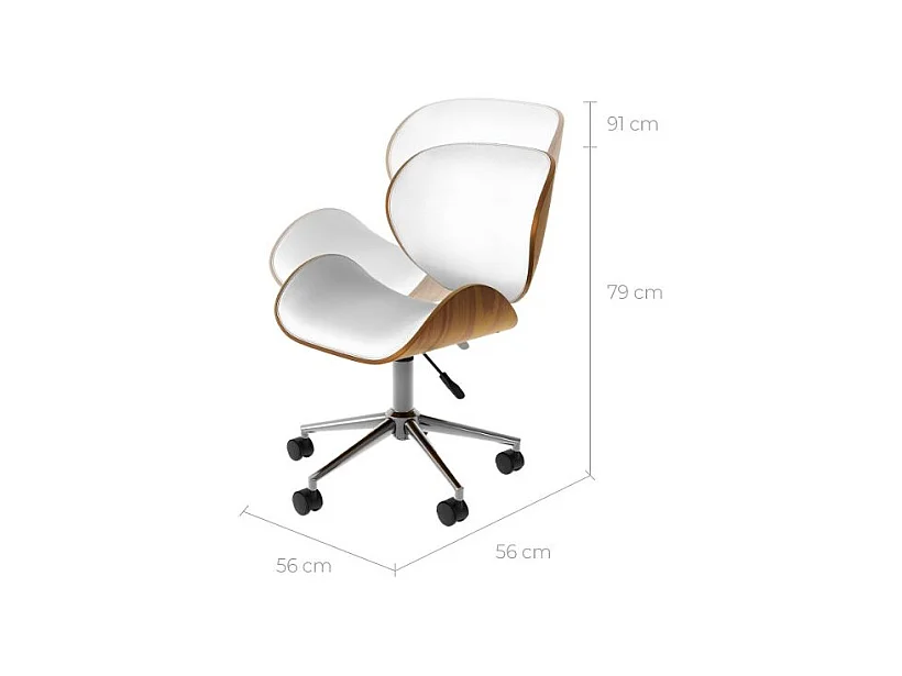 Sedia da scrivania  girevole in pelle sintetica bianca 79-91 cm - Baudoin