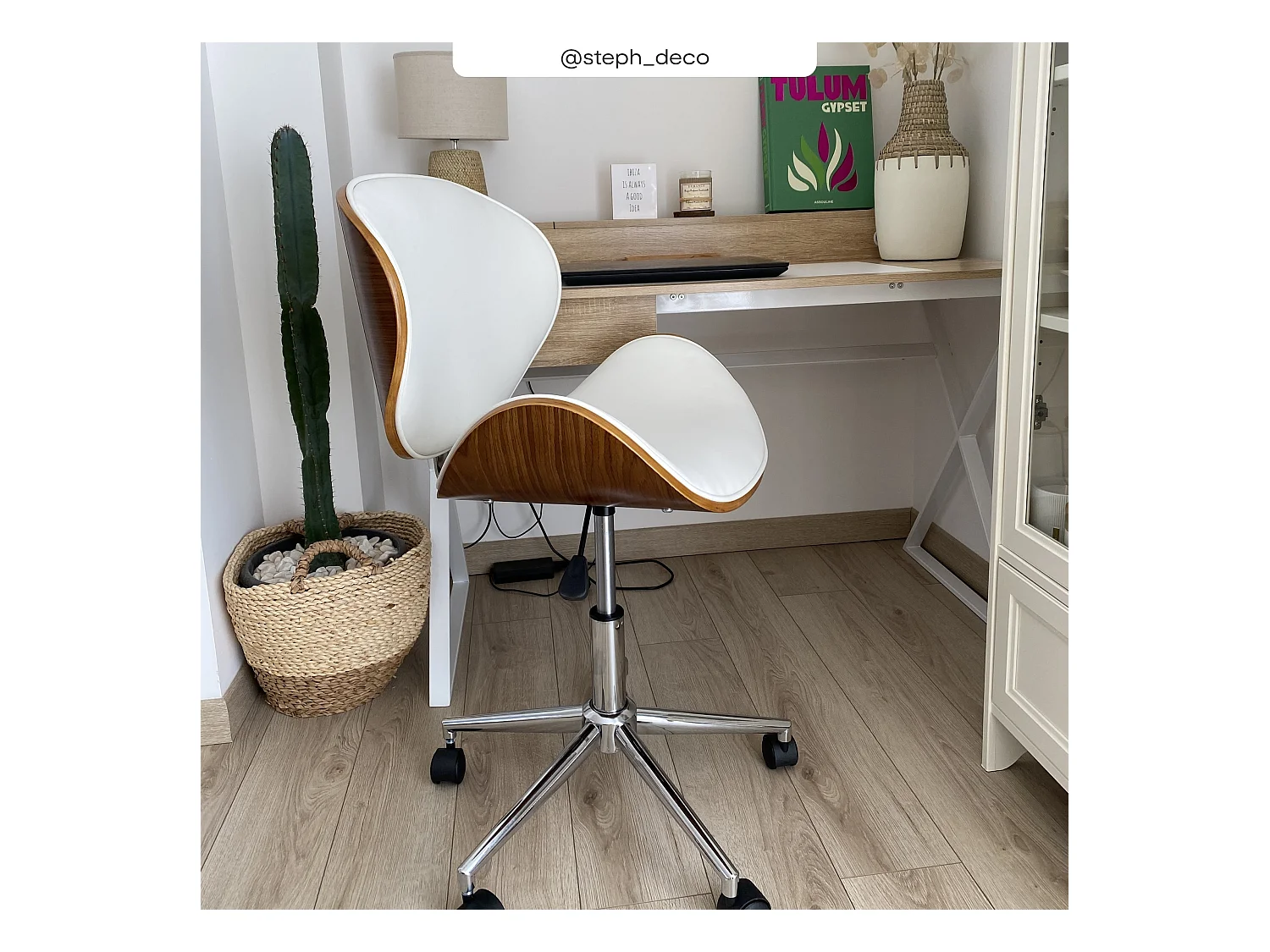 Sedia da scrivania  girevole in pelle sintetica bianca 79-91 cm - Baudoin