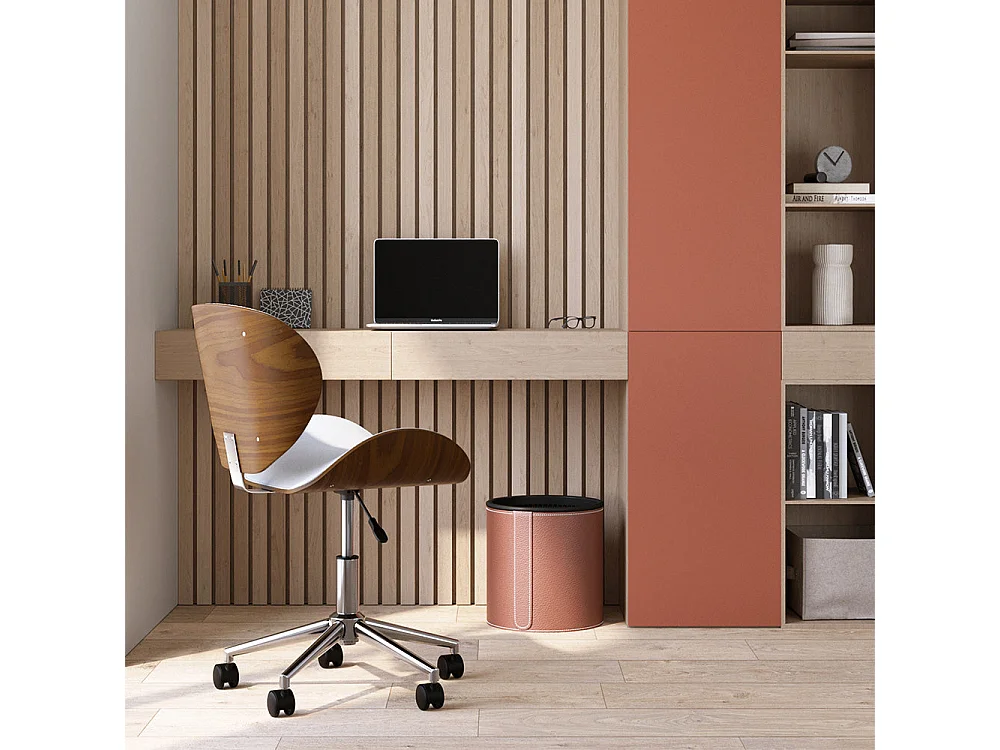 Chaise de bureau pivotante en cuir synthétique blanc 79-91cm - Baudoin