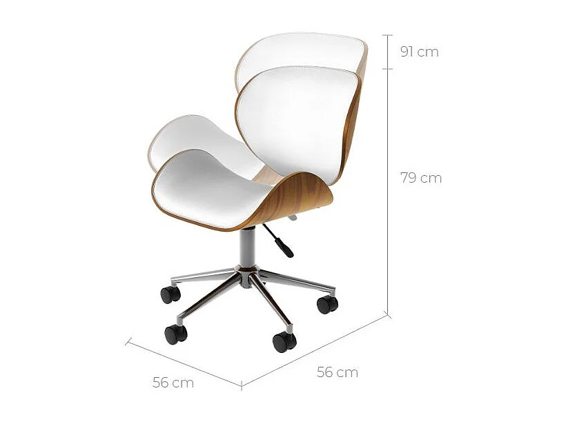 Chaise de bureau pivotante en cuir synthétique blanc 79-91cm - Baudoin