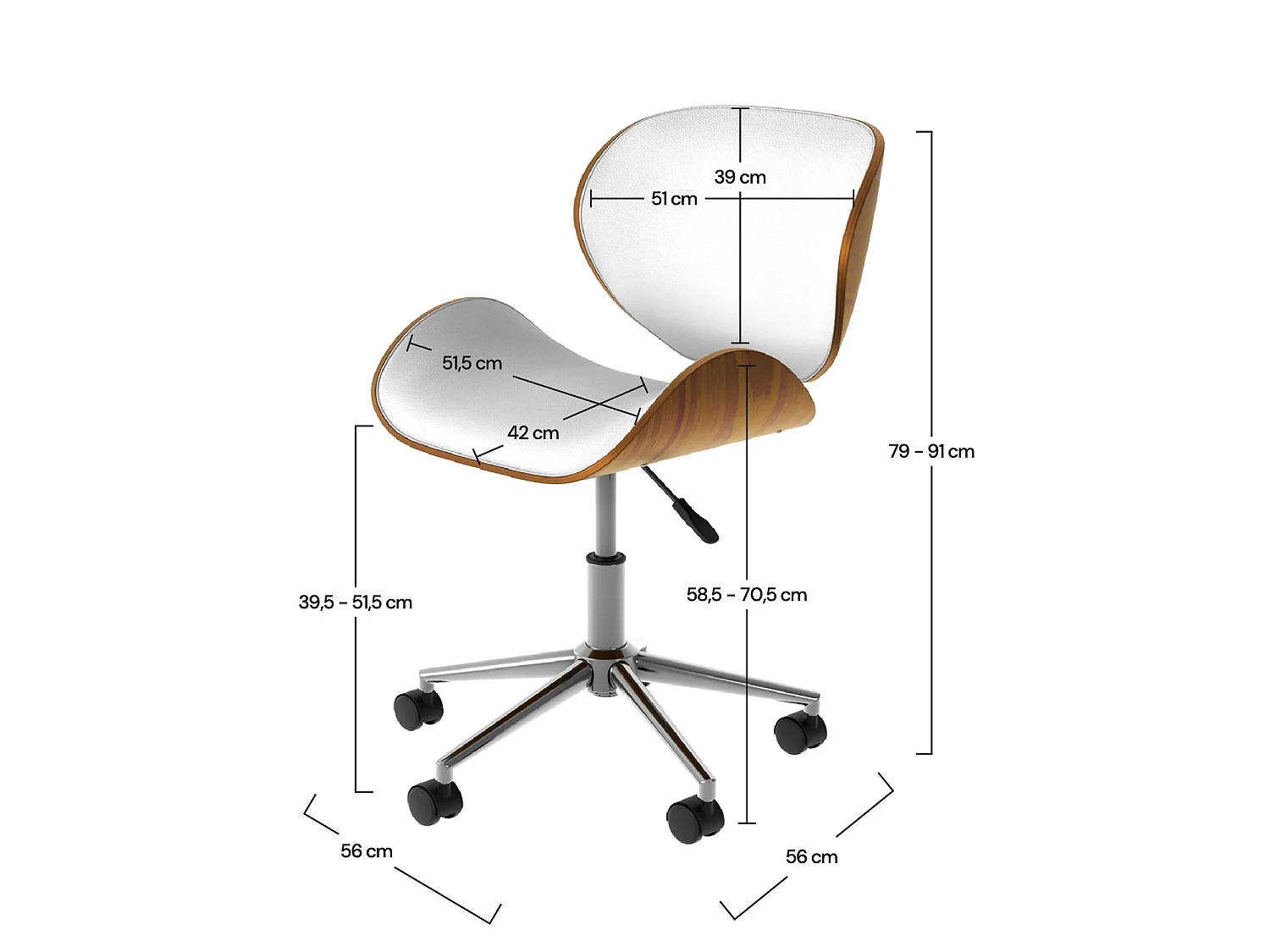 Sedia da ufficio girevole in ecopelle bianca 79-91cm - Baudoin