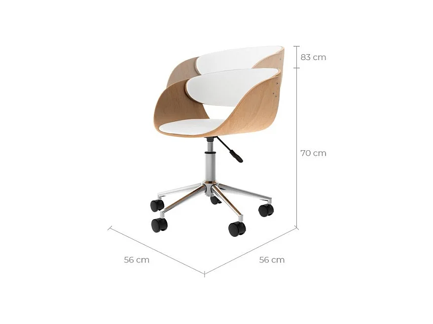 Silla giratoria de madera y PU blanco con ruedas - Adelmar