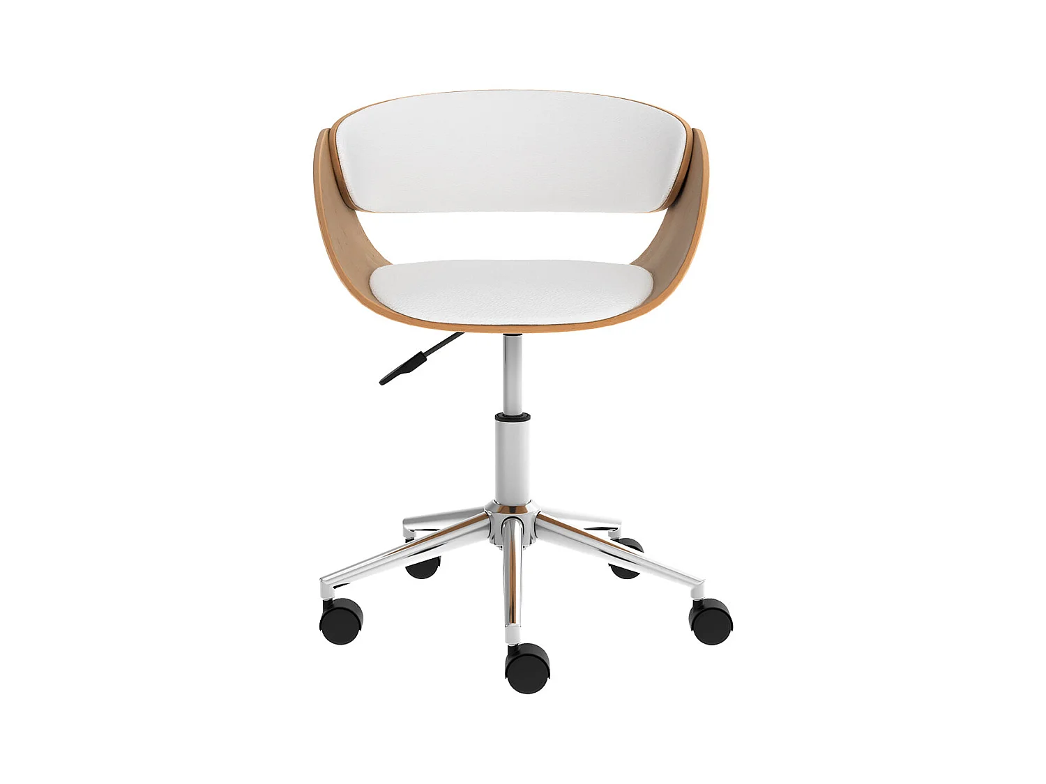 Silla giratoria de madera y PU blanco con ruedas - Adelmar