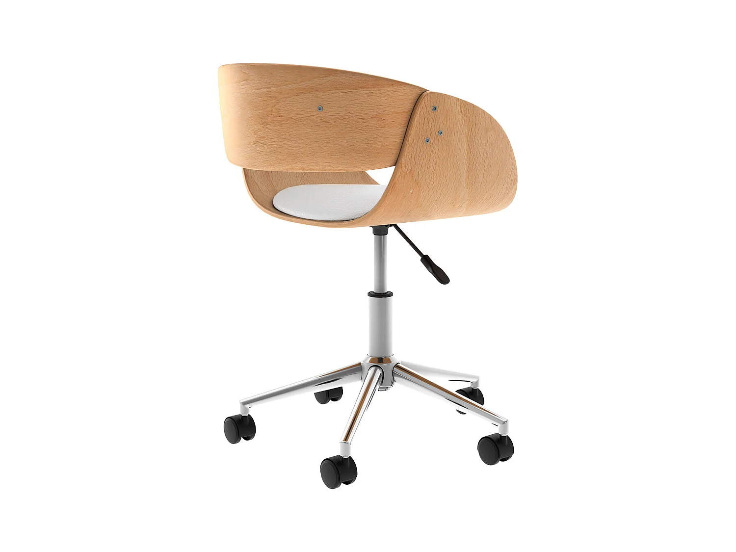 Silla giratoria de madera y PU blanco con ruedas - Adelmar