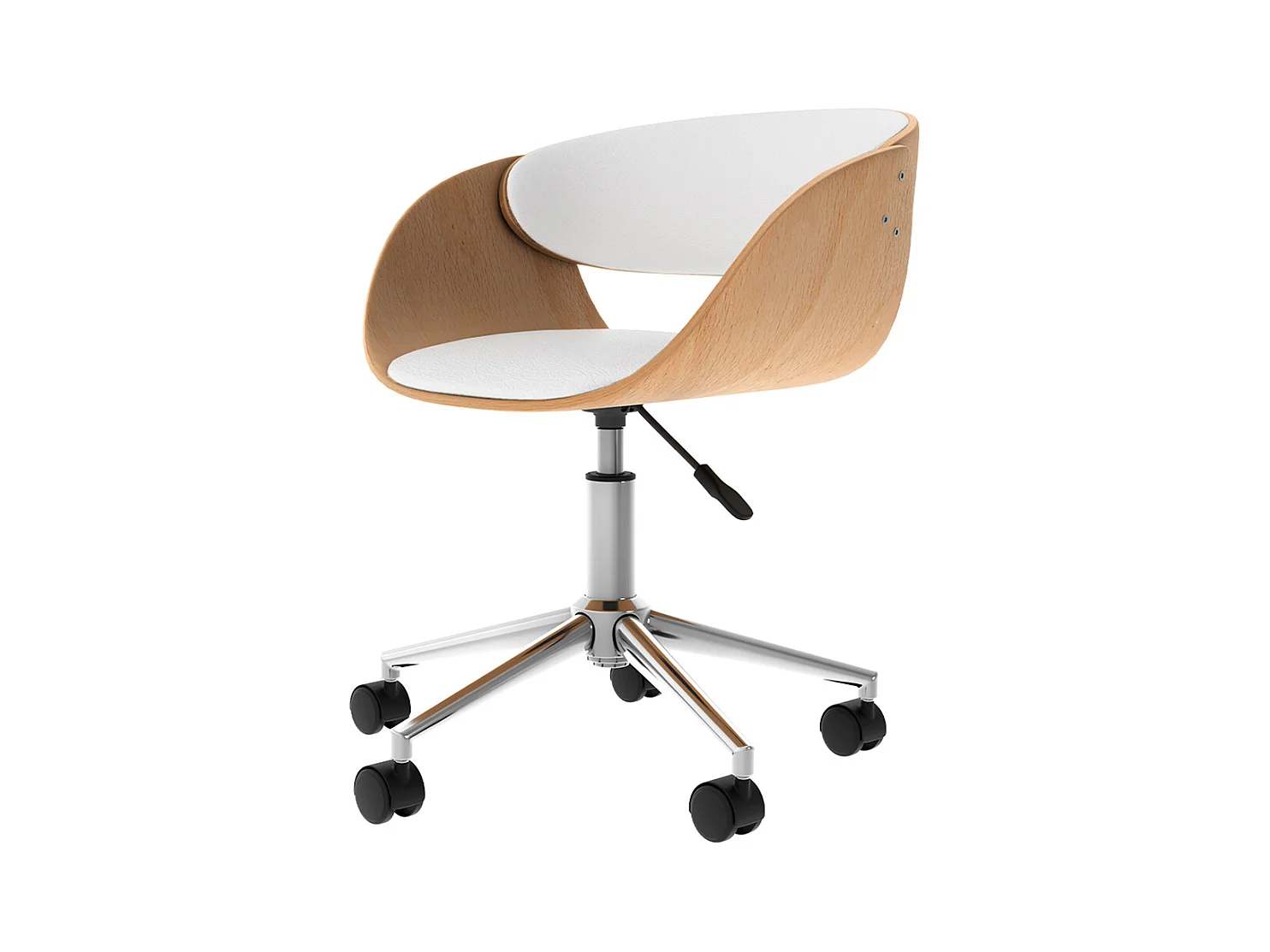 Chaise de bureau pivotante sur roulettes en bois et PU blanc - Adelmar