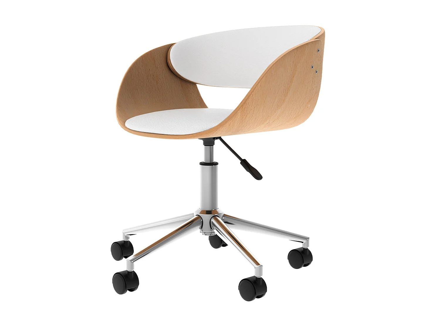 Chaise de bureau pivotante sur roulettes en bois et PU blanc - Adelmar