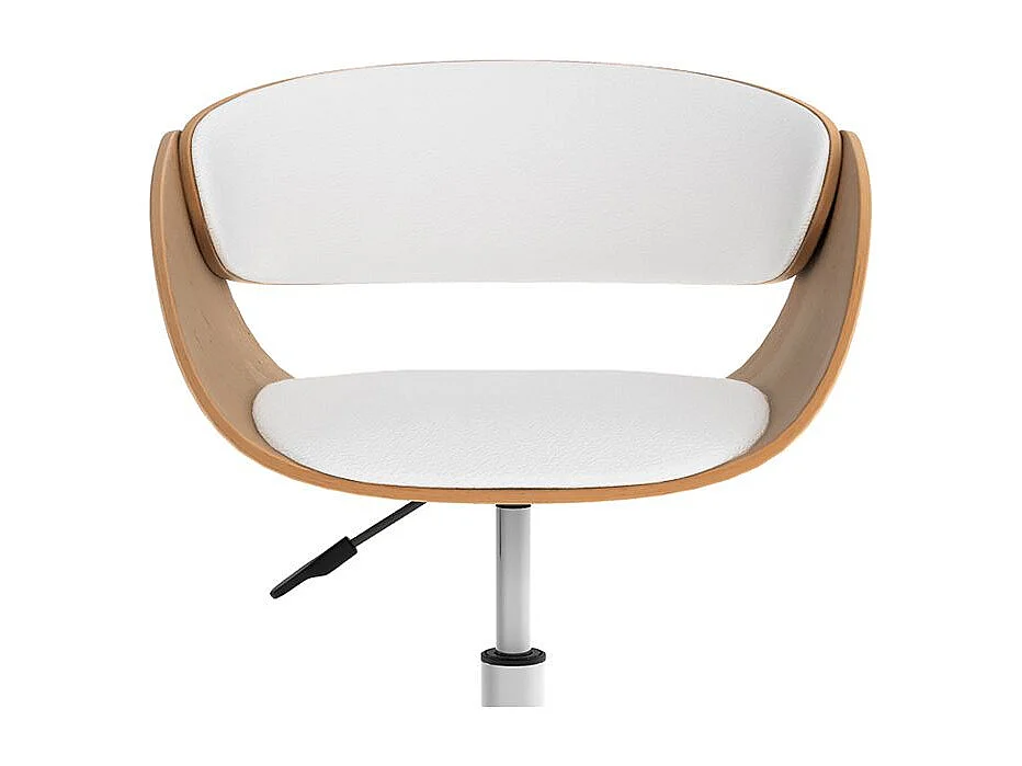 Chaise de bureau pivotante sur roulettes en bois et PU blanc - Adelmar