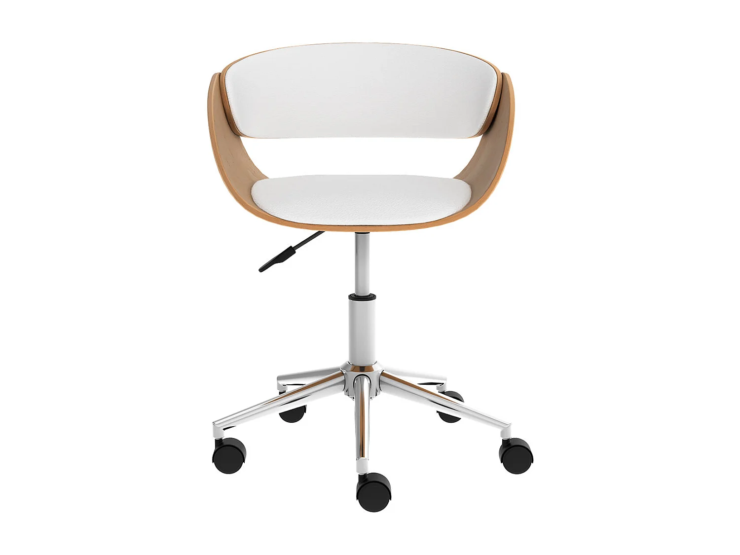 Chaise de bureau pivotante sur roulettes en bois et PU blanc - Adelmar