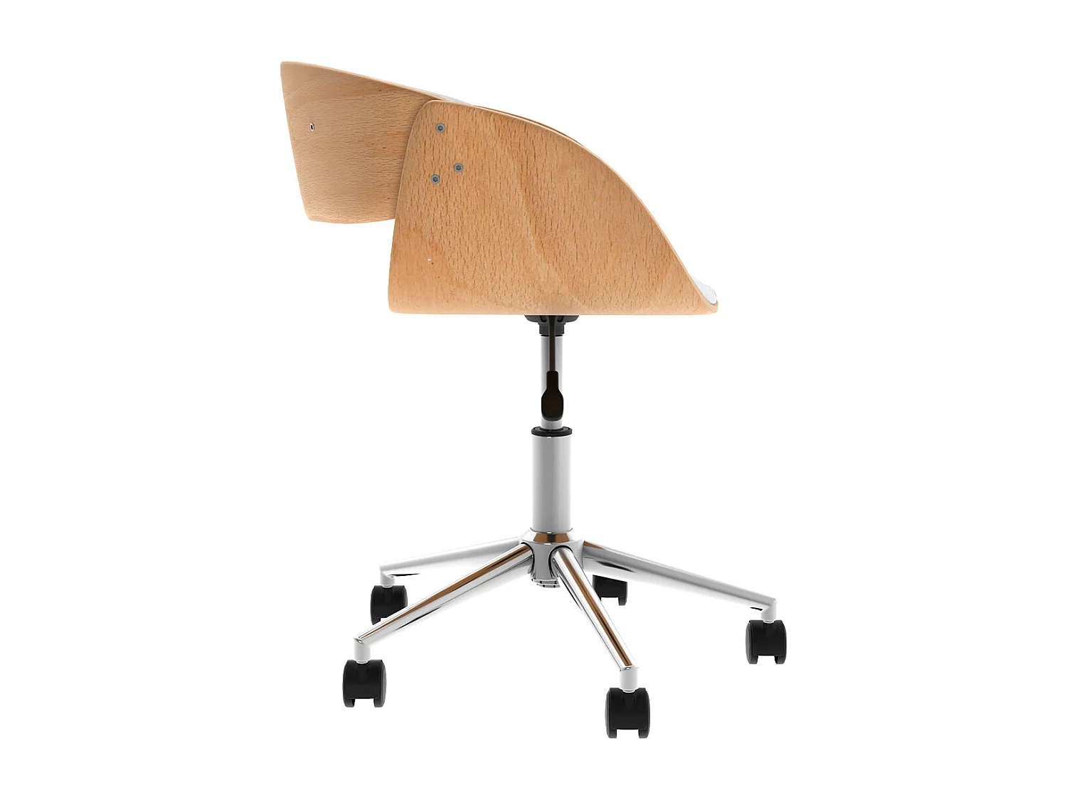 Chaise de bureau pivotante sur roulettes en bois et PU blanc - Adelmar