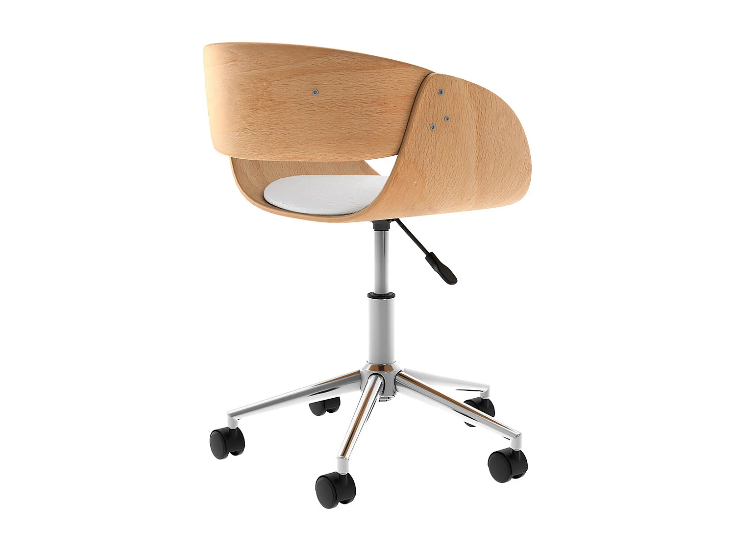 Chaise de bureau pivotante sur roulettes en bois et PU blanc - Adelmar