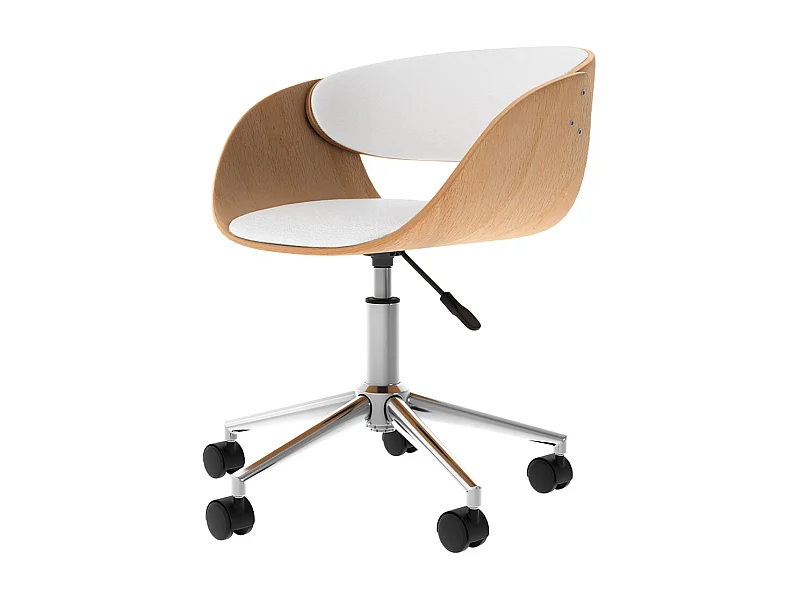 Silla giratoria de madera y PU blanco con ruedas - Adelmar