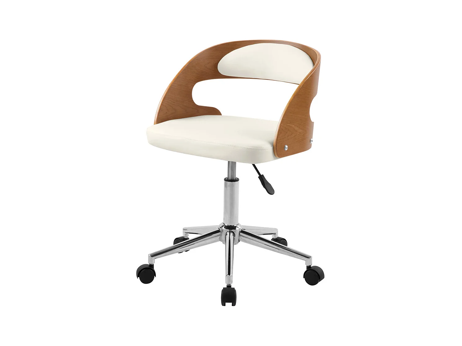 Silla de oficina con ruedas en madera y PU blanco - Louis