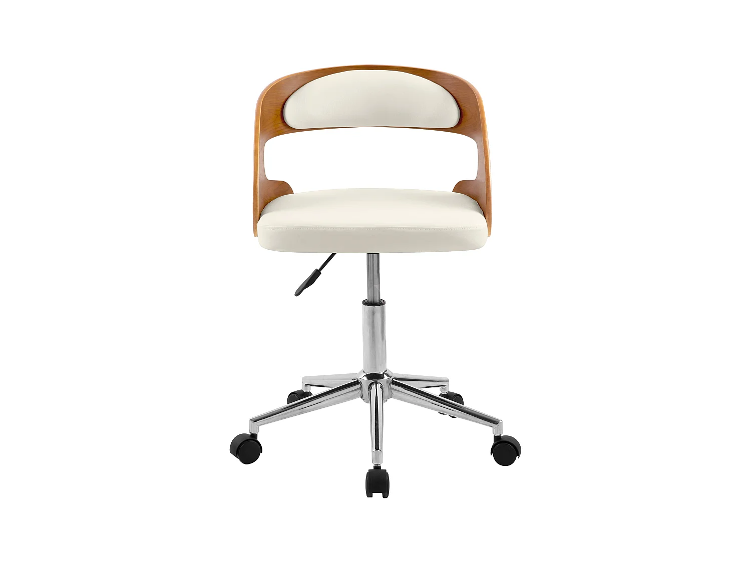 Silla de oficina con ruedas en madera y PU blanco - Louis