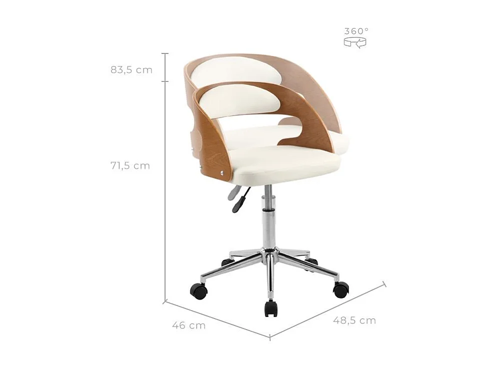 Chaise de bureau pivotante en bois et PU blanc - Louis