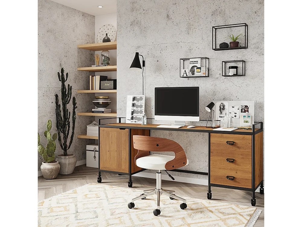 Chaise de bureau pivotante en bois et PU blanc - Louis