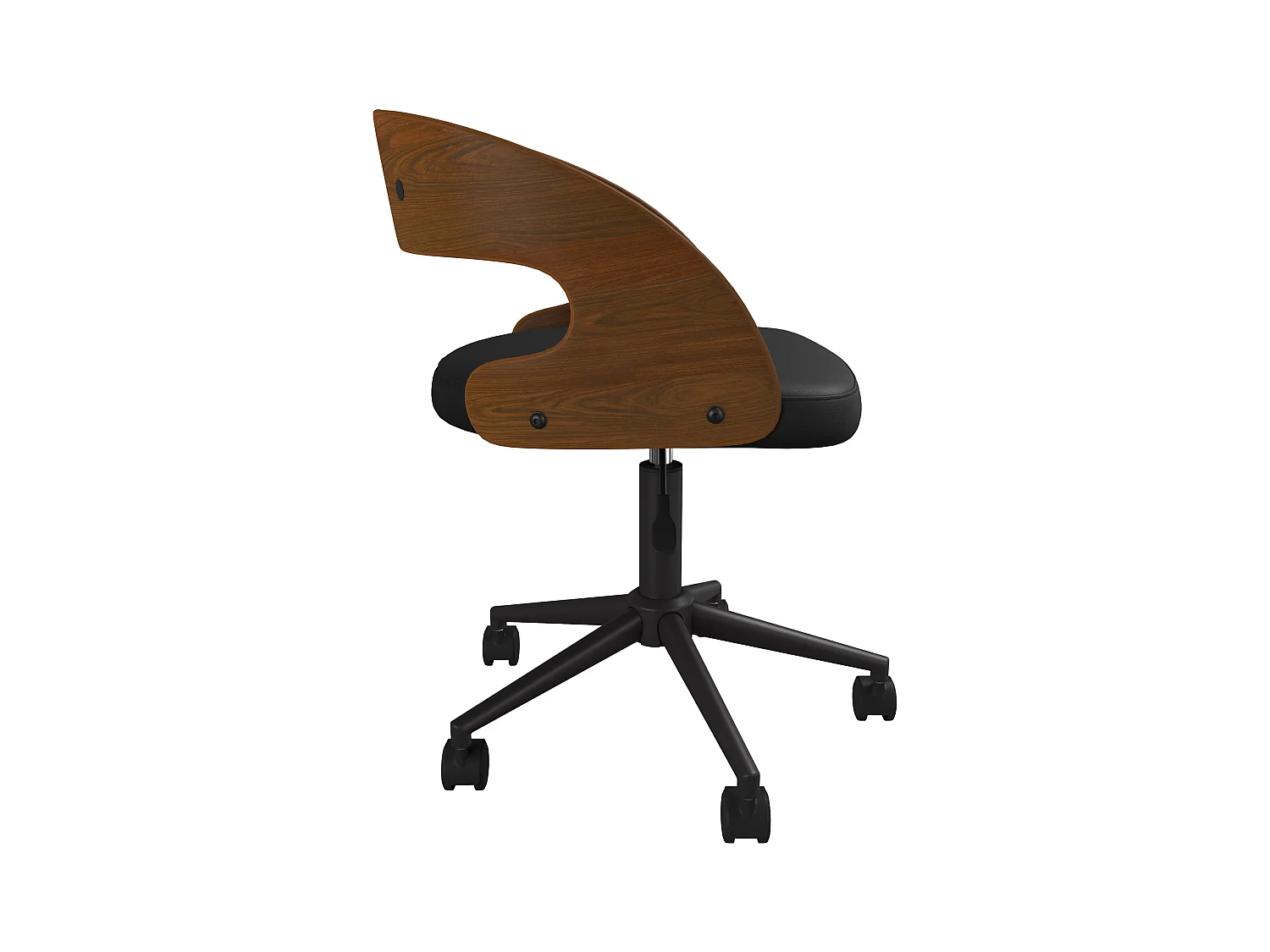 Silla de oficina con ruedas en madera oscura y PU negro - Louis