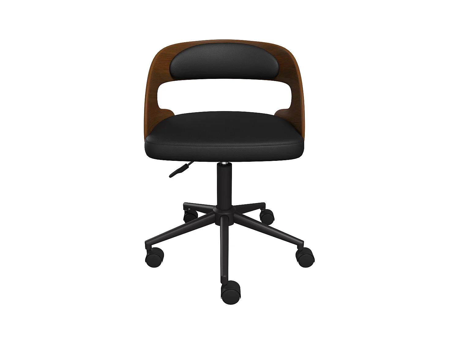 Silla de oficina con ruedas en madera oscura y PU negro - Louis