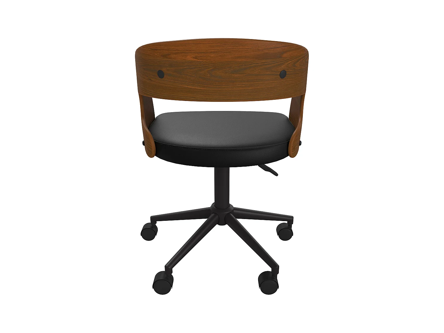 Silla de oficina con ruedas en madera oscura y PU negro - Louis