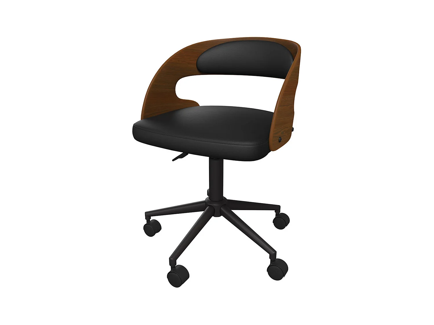 Chaise de bureau pivotante en bois foncé et PU noir - Louis