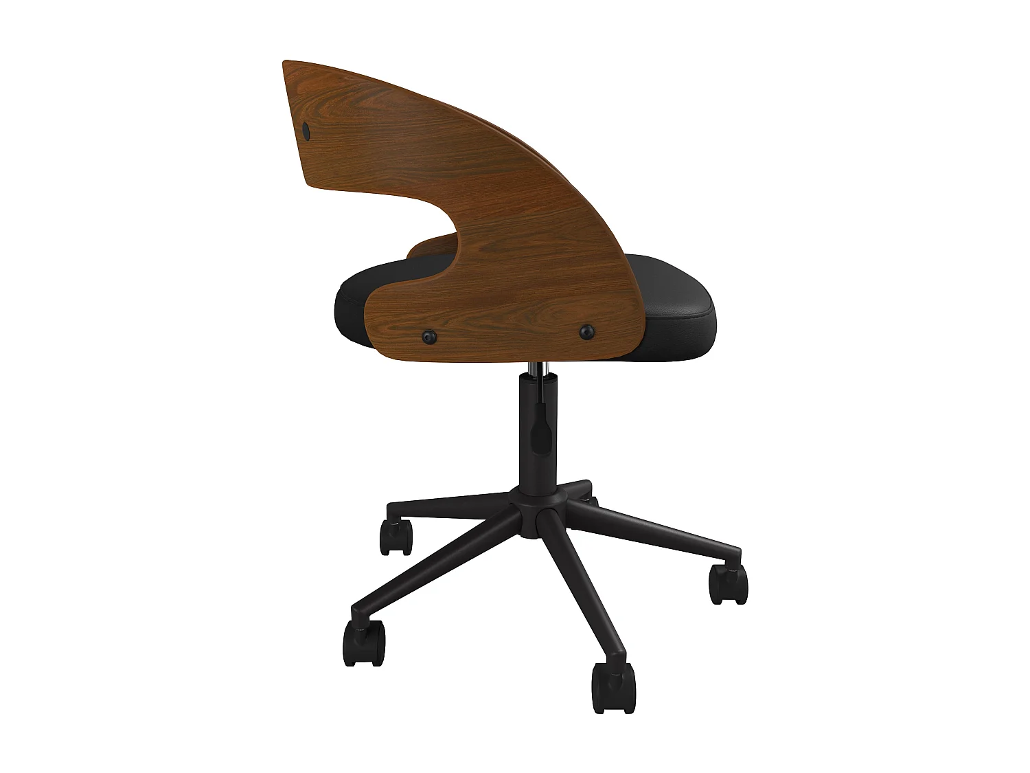 Silla de oficina con ruedas en madera oscura y PU negro - Louis