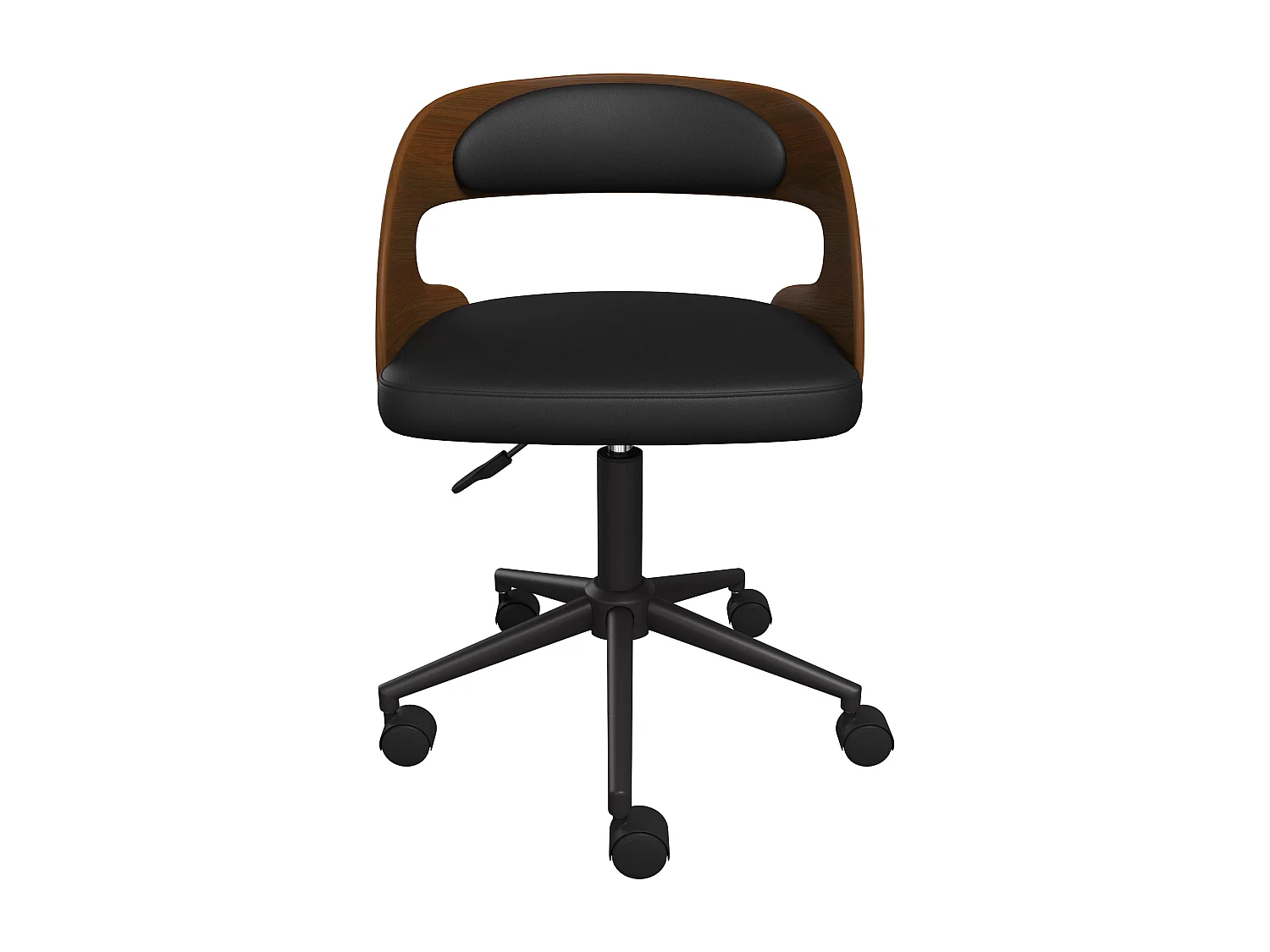 Silla de oficina con ruedas en madera oscura y PU negro - Louis