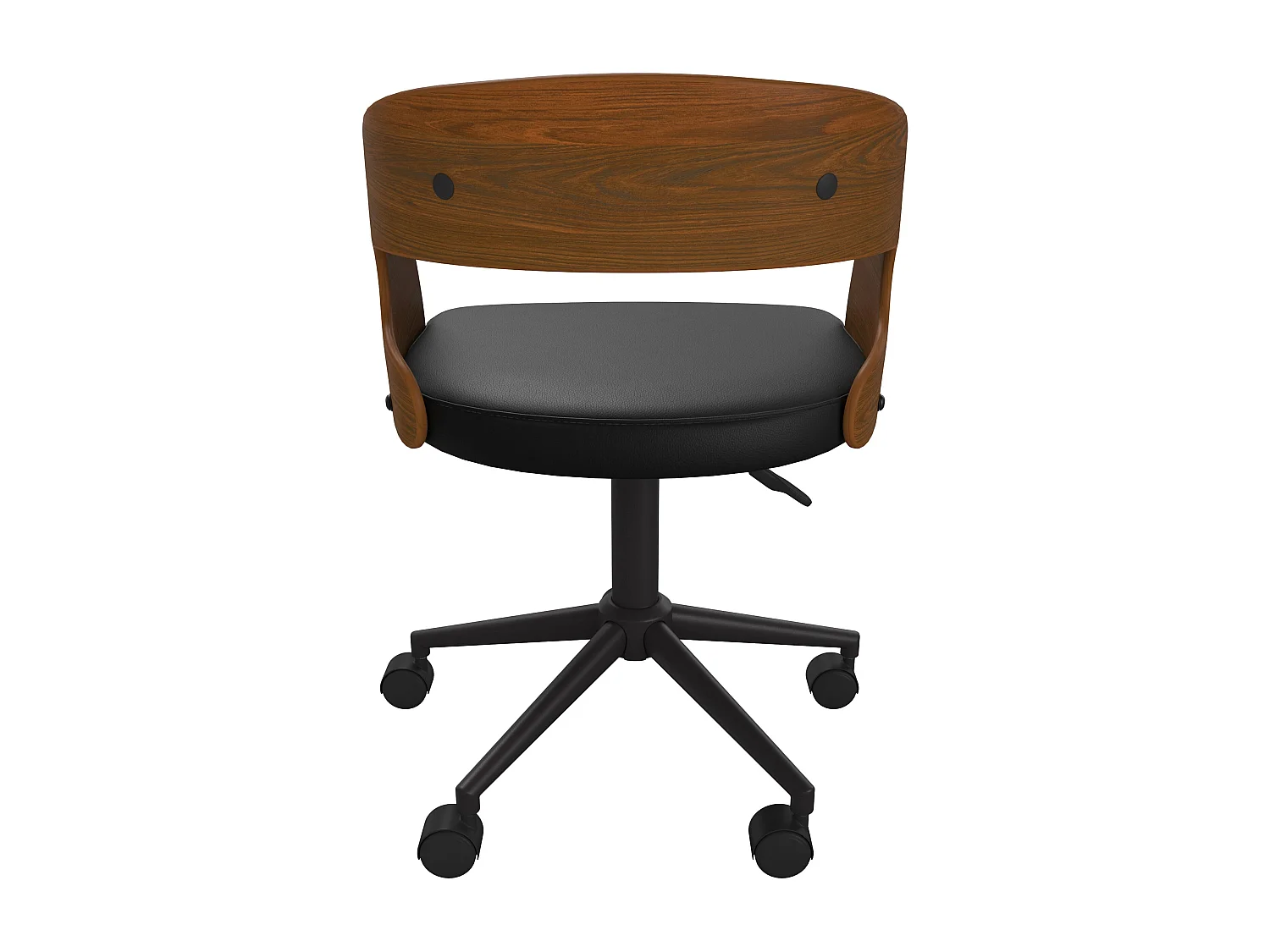 Silla de oficina con ruedas en madera oscura y PU negro - Louis