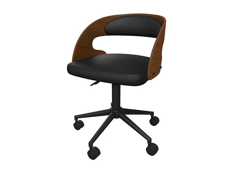 Chaise de bureau pivotante en bois foncé et PU noir - Louis