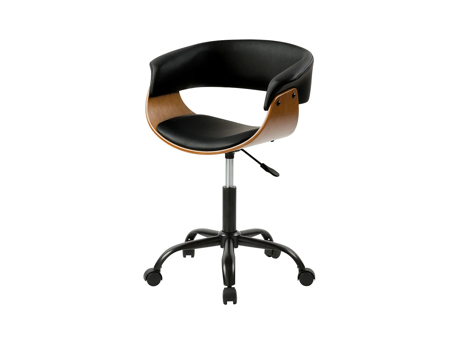 Chaise de bureau pivotante sur roulettes en bois et PU noir - Basile