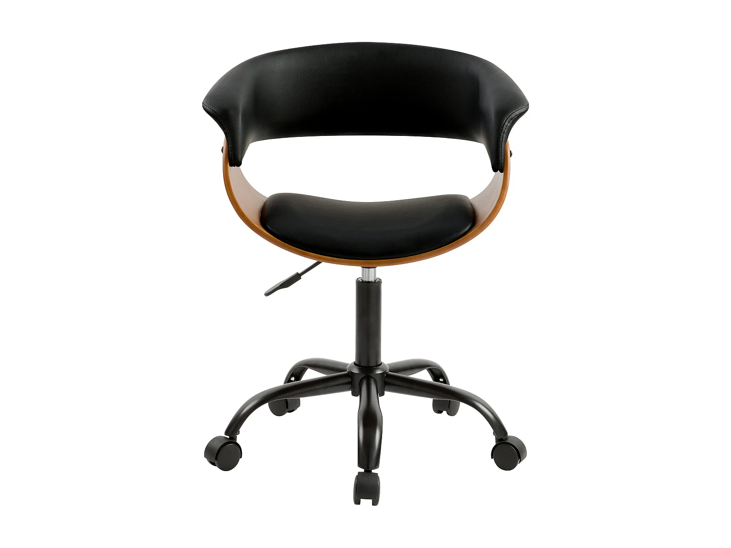 Silla de oficina giratoria con ruedas en madera y PU negro - Basile