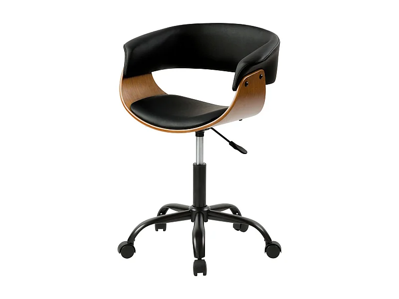 Chaise de bureau pivotante sur roulettes en bois et PU noir - Basile