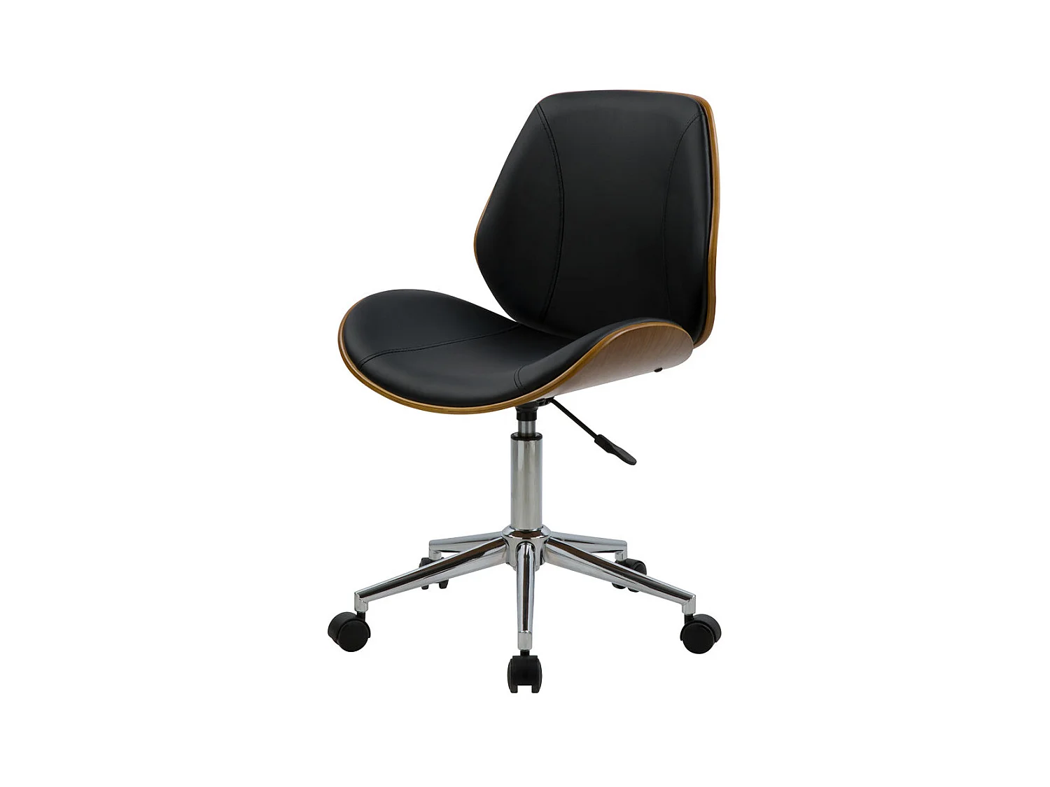 Silla de oficina de madera con ruedas en PU negro - Archie