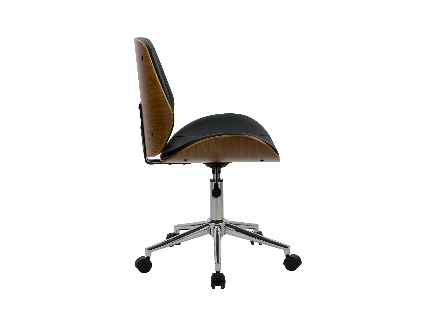 Silla de oficina de madera con ruedas en PU negro - Archie