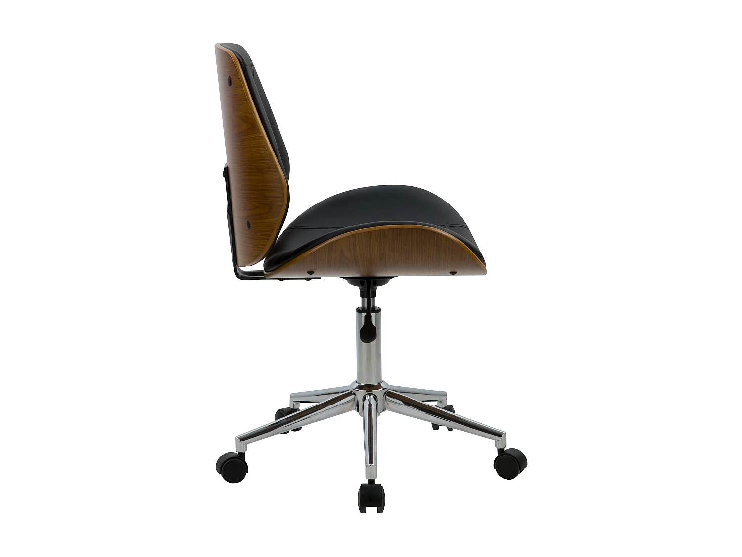 Silla de oficina de madera con ruedas en PU negro - Archie