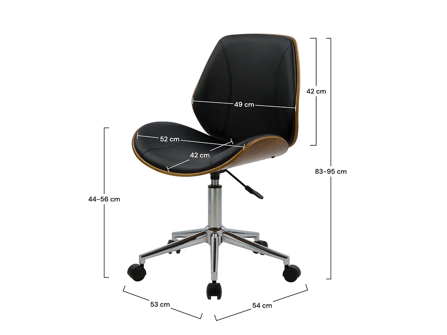 Silla de oficina de madera con ruedas en PU negro - Archie