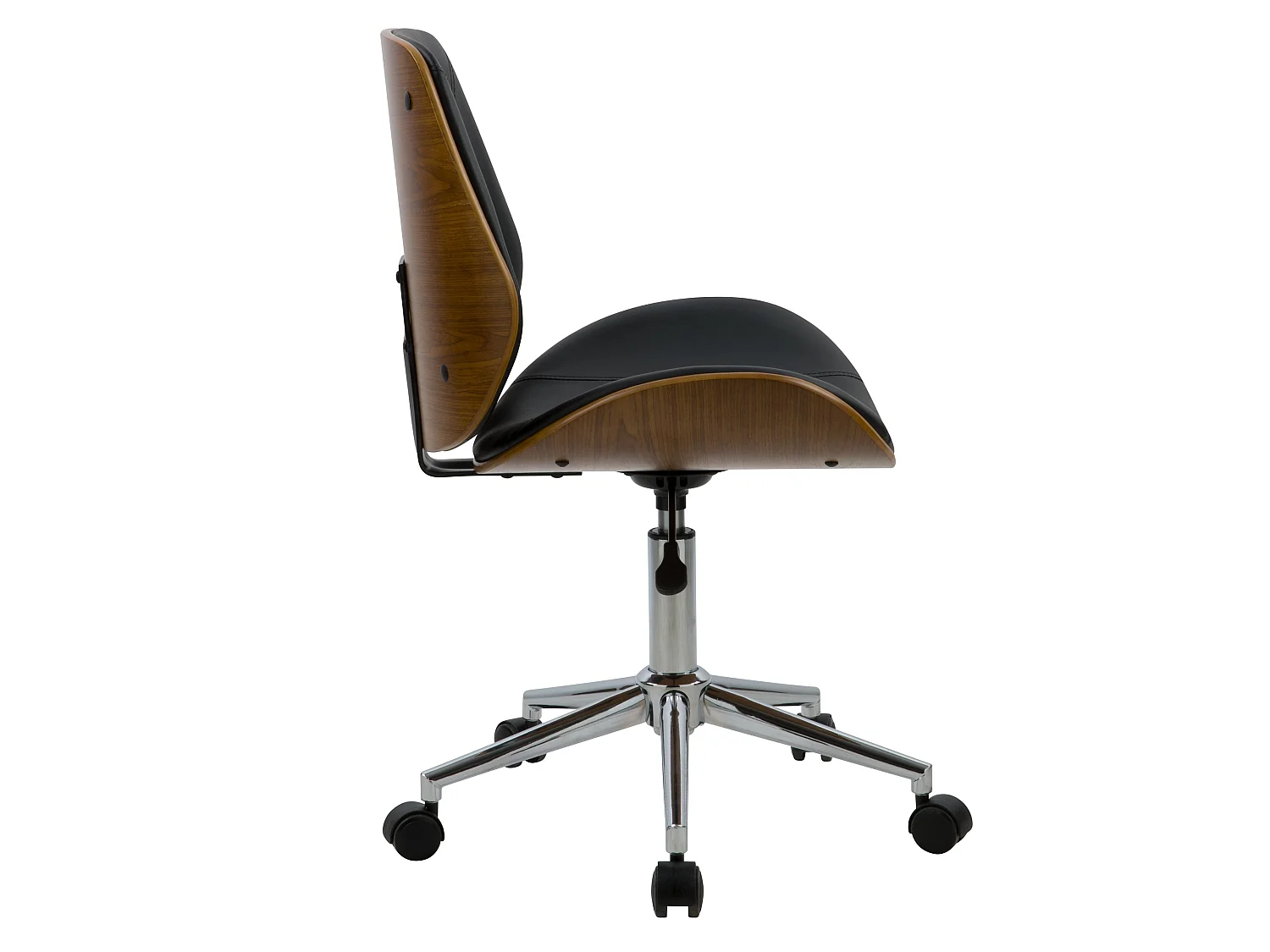 Silla de oficina de madera con ruedas en PU negro - Archie
