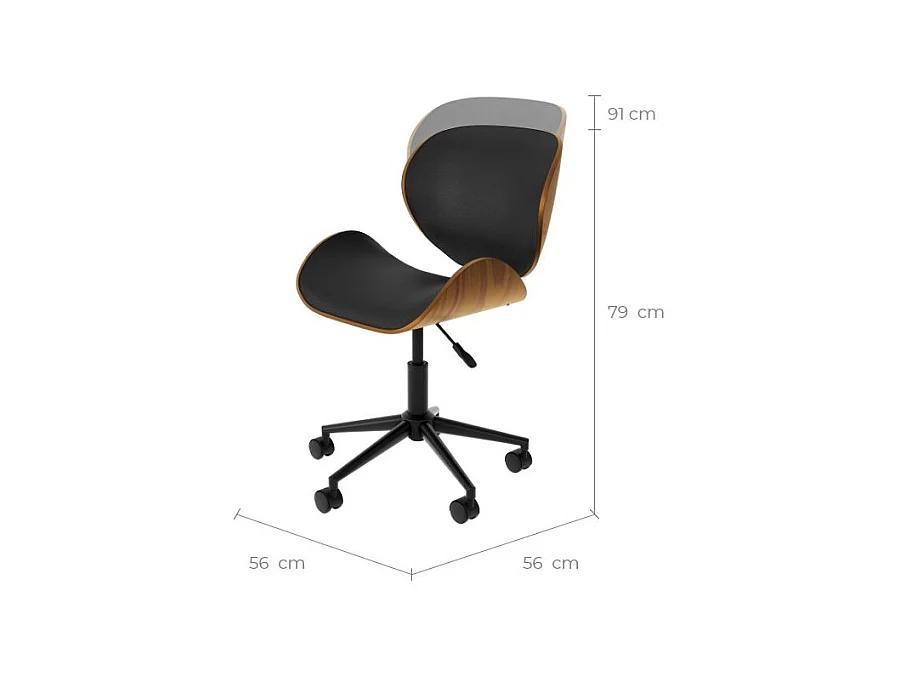 Silla giratoria de oficina en piel sintética negra 79-91cm - Baudoin