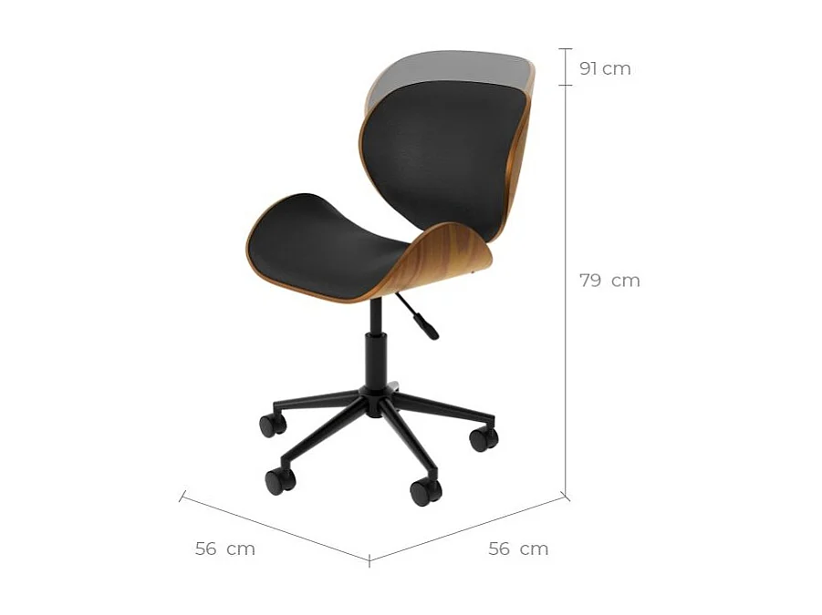 Silla giratoria de oficina en piel sintética negra 79-91cm - Baudoin