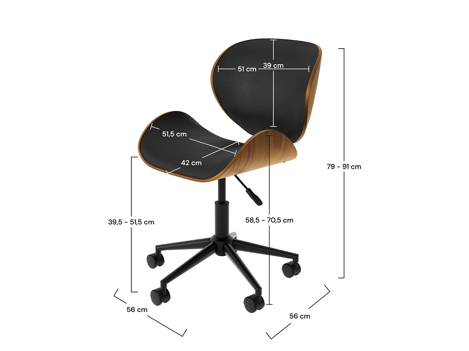 Sedia da ufficio girevole in ecopelle nera 79-91cm - Baudoin